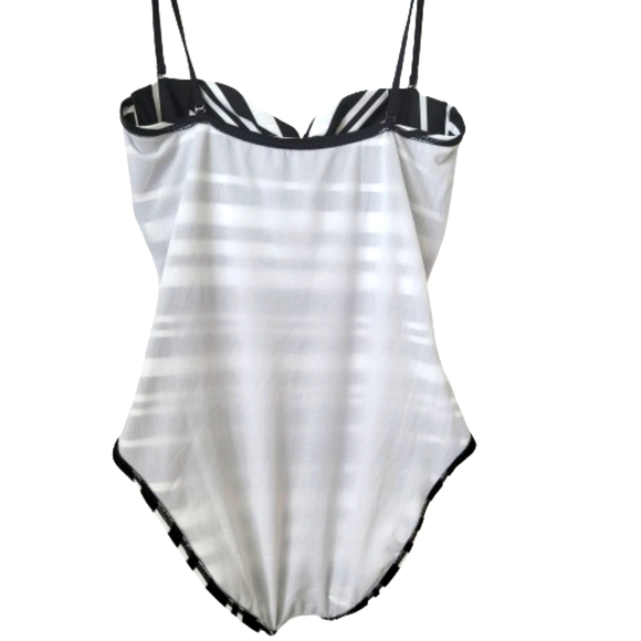 NWOT Kenneth Cole Black & White Stripe 1 Pc Swimsuit, Sz L - Picture 12 of 15